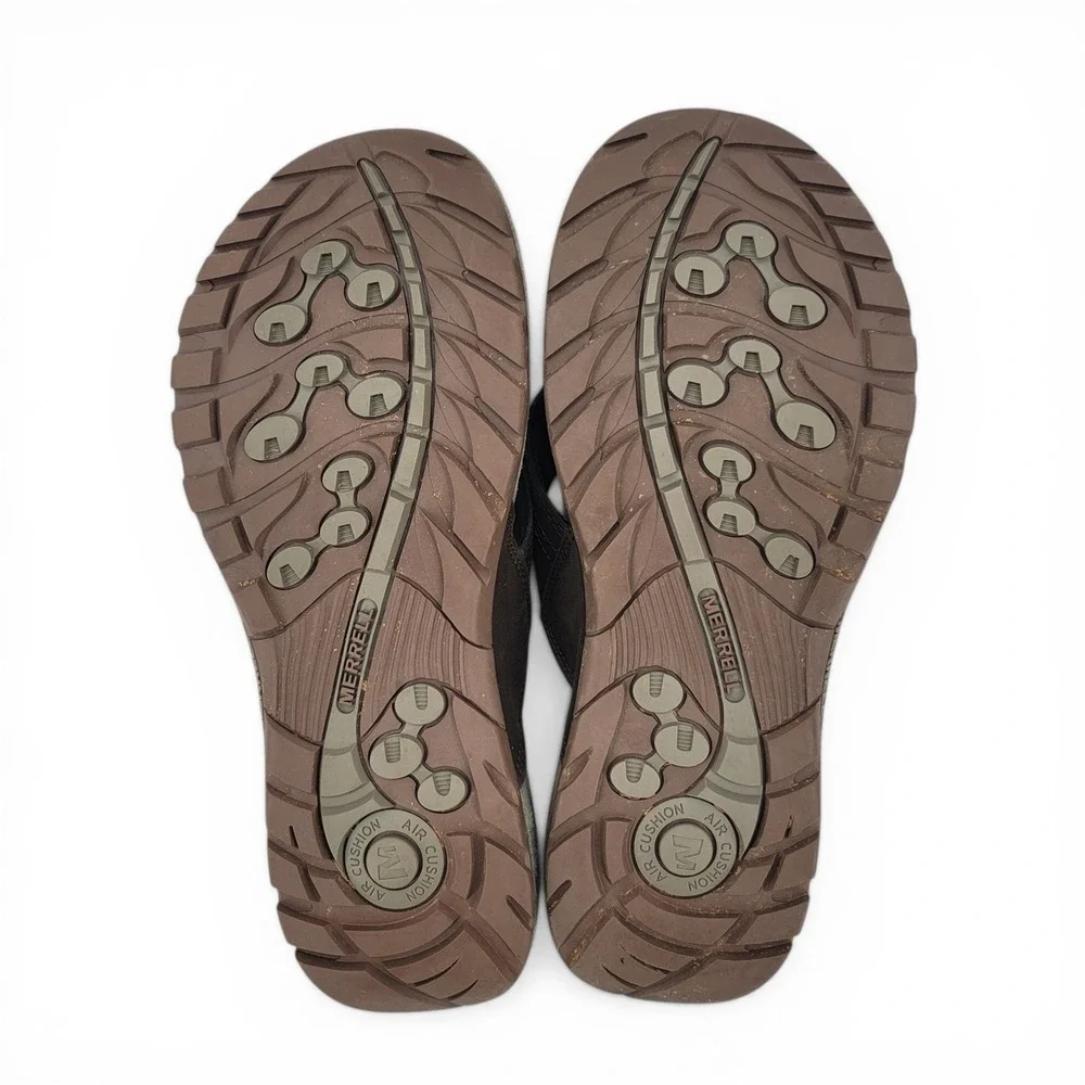 Merrell Mens 9 Thong Flip Flops Brown Leather Comfort Sandals Outdoor Casual EUC